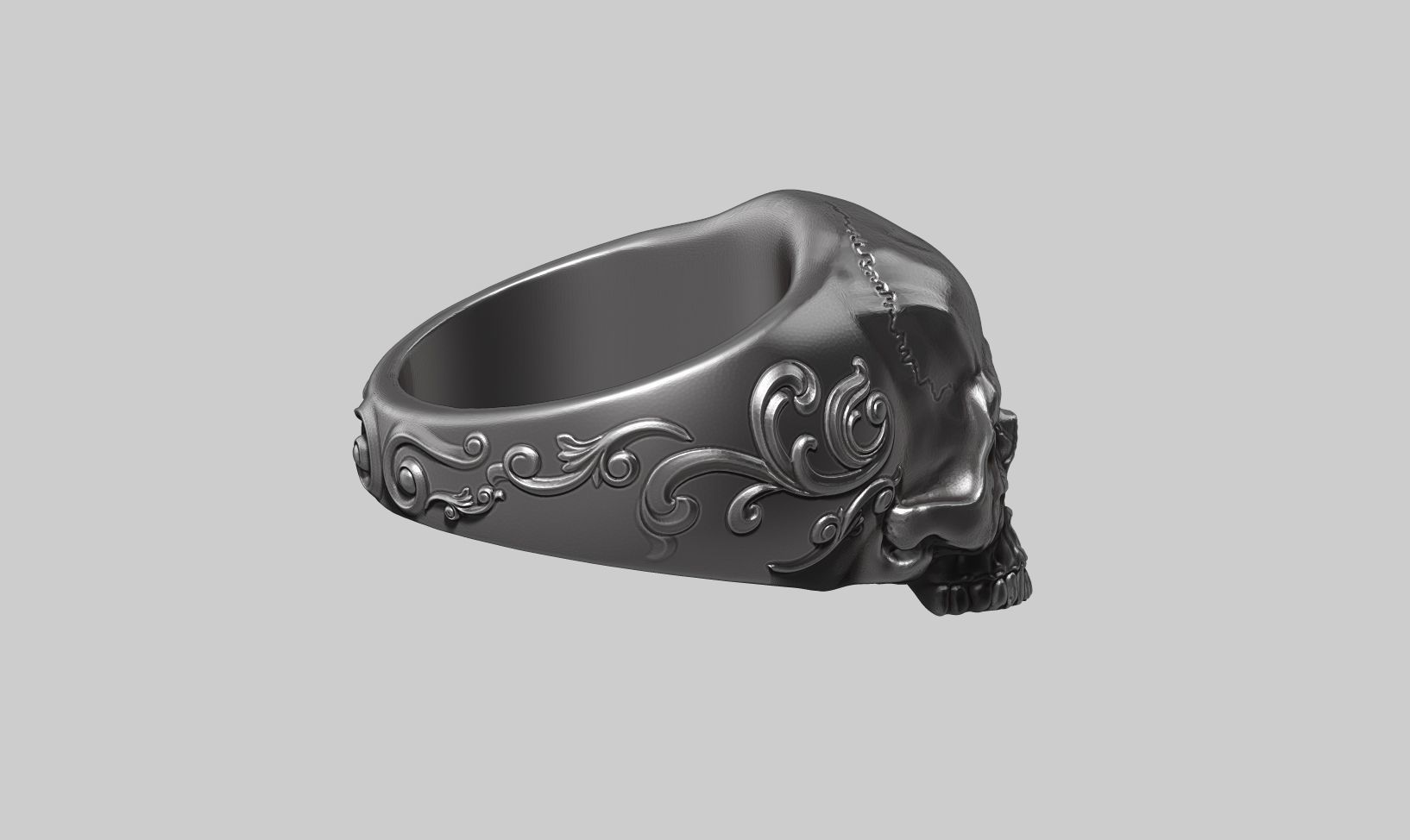 skull ornament ring a25 3d print model 3D print model_3