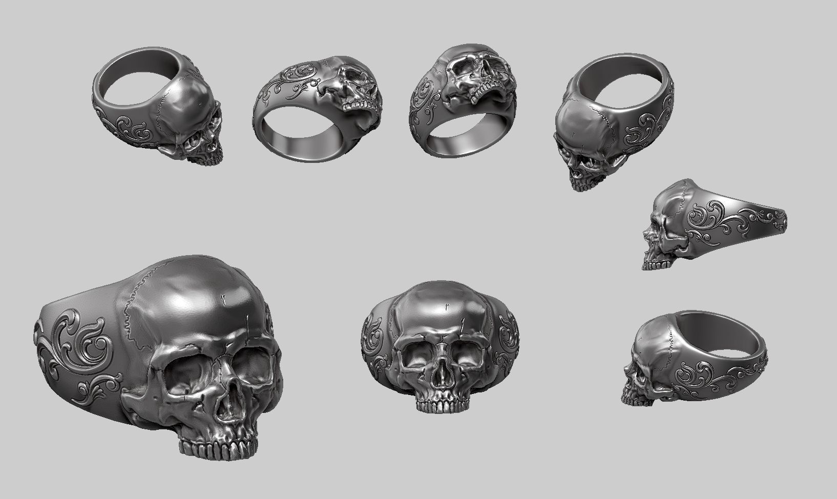 skull ornament ring a25 3d print model 3D print model_9