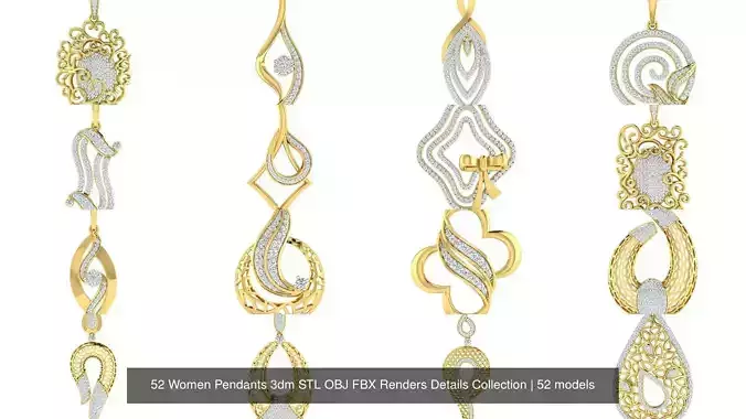 52 Women Pendants 3dm STL OBJ FBX Renders Details Collection