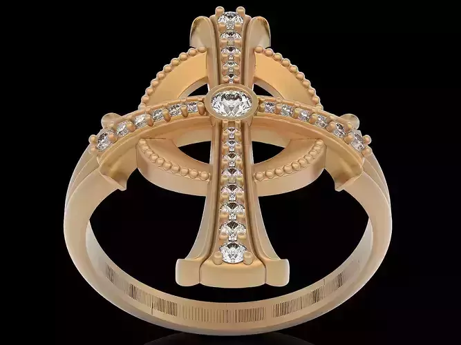 Cross ring gold silver  jewelry printable 3D model 