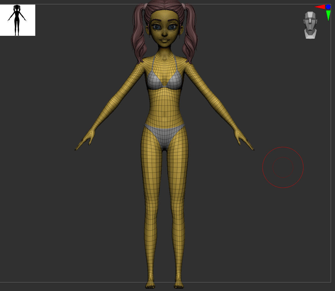 Male and female cartoon with hair stylized basemesh  Low-poly 3D model_23