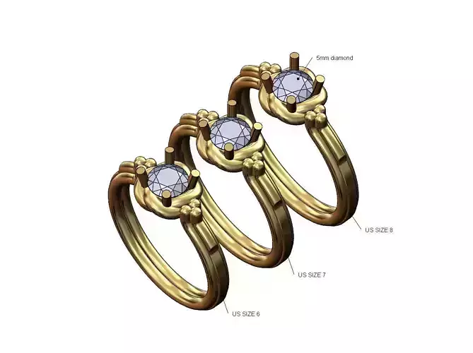 Solitaire diamond bead and rope ring