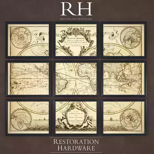 Restoration Hardware Lisles 1720 World Map Frames 3D model