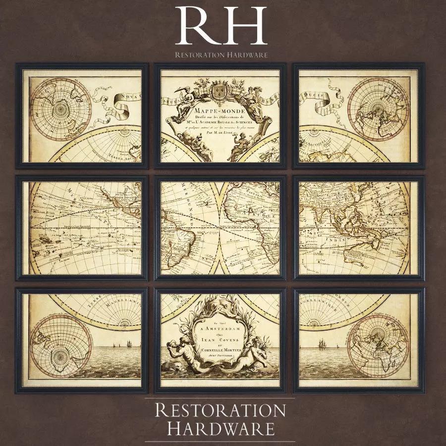 Restoration Hardware Lisles 1720 World Map Frames 3D model 3D model_0
