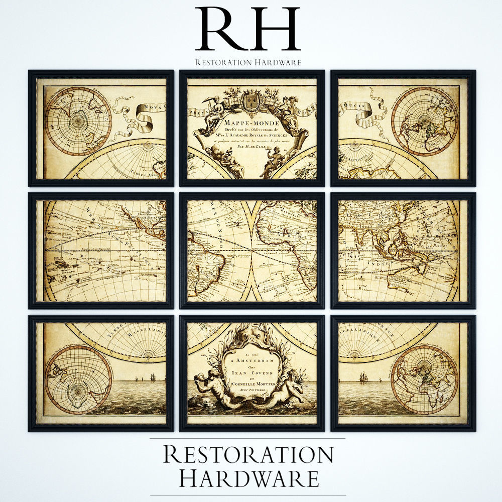Restoration Hardware Lisles 1720 World Map Frames 3D model 3D model_1