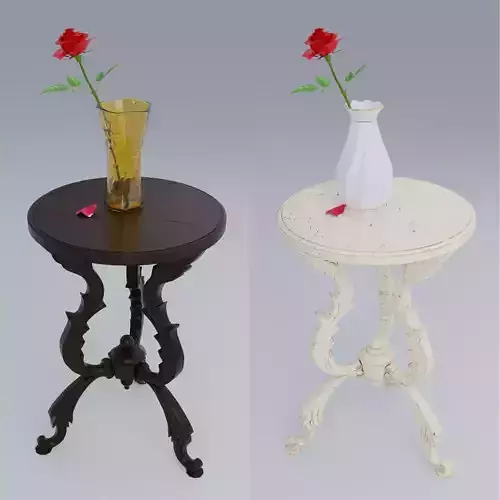 Carved Table with Vase and Rose