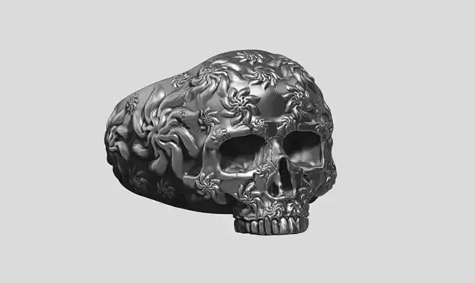skull ornament flower ring a27 3d print model