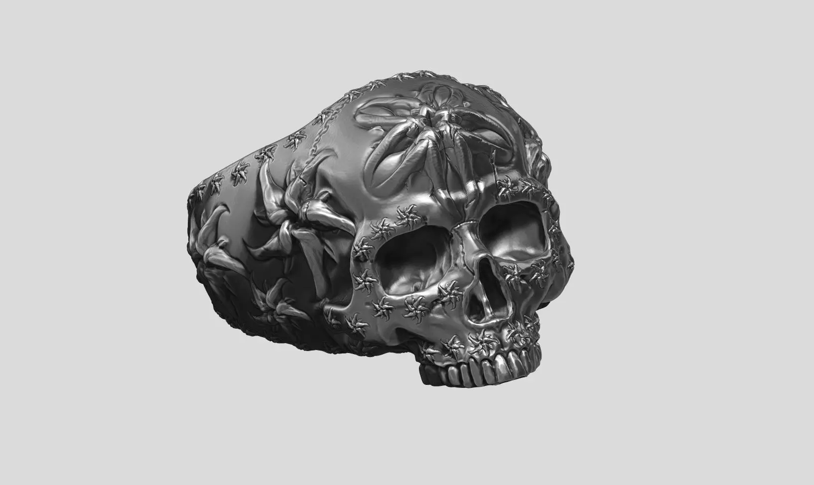 skull ornament flower ring a28 3d print model 3D print model