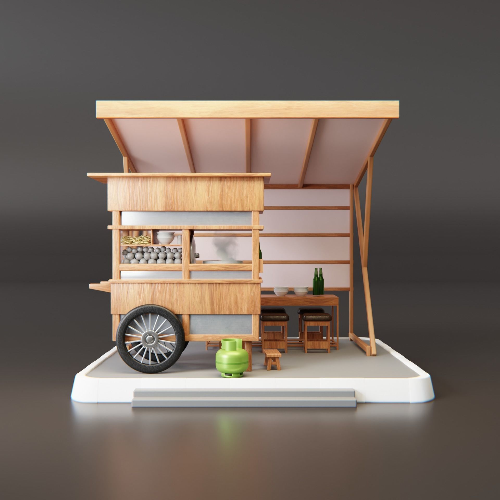 Simple Low Poly Isometric Meatball Shop Low-poly 3D model_2