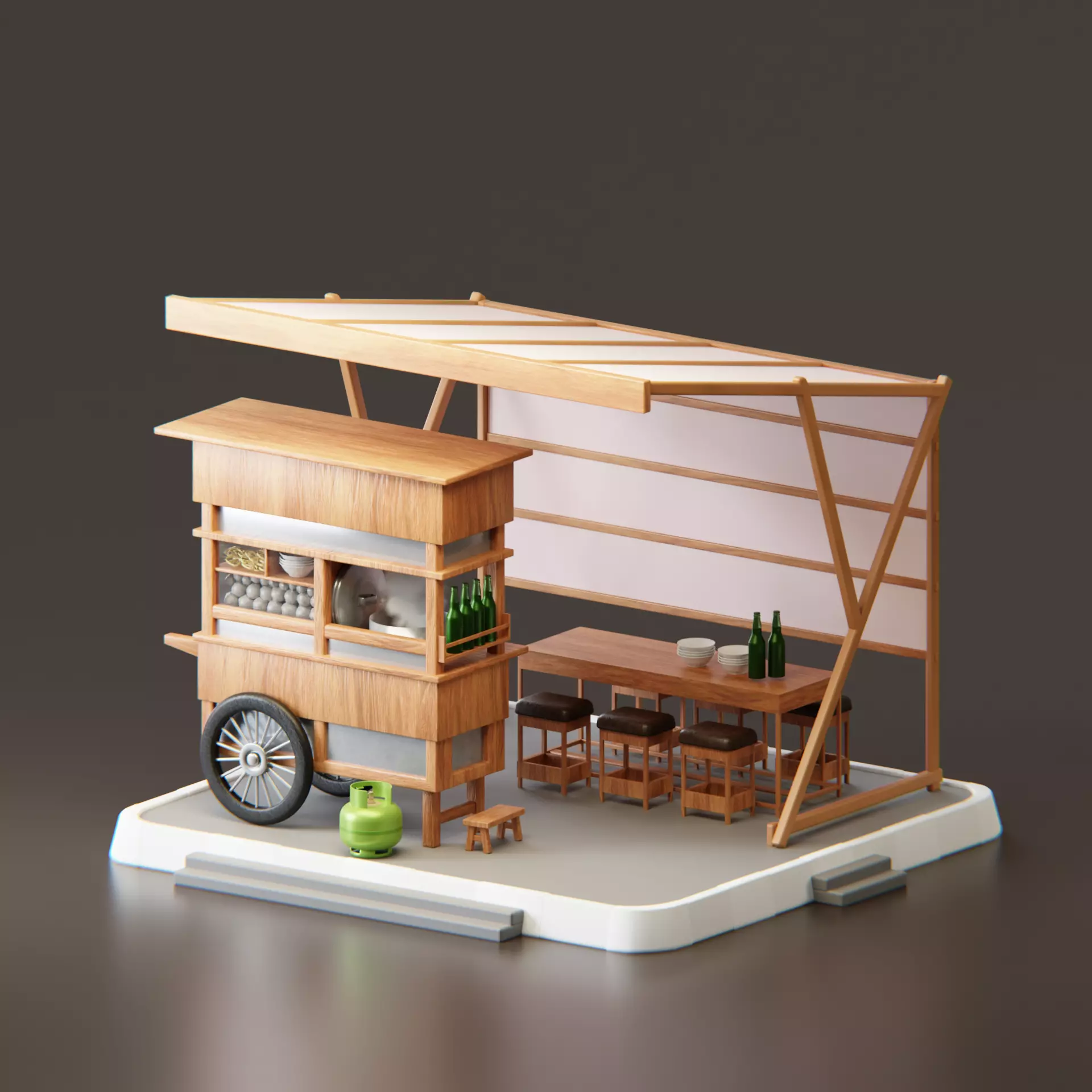 Simple Low Poly Isometric Meatball Shop Low-poly 3D model_0