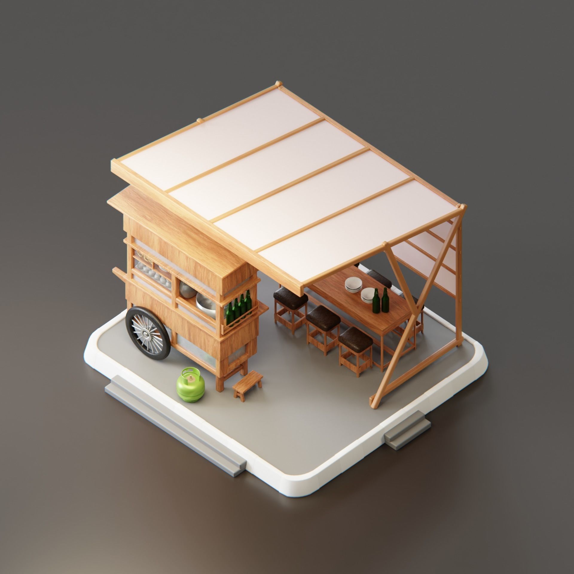 Simple Low Poly Isometric Meatball Shop Low-poly 3D model_1