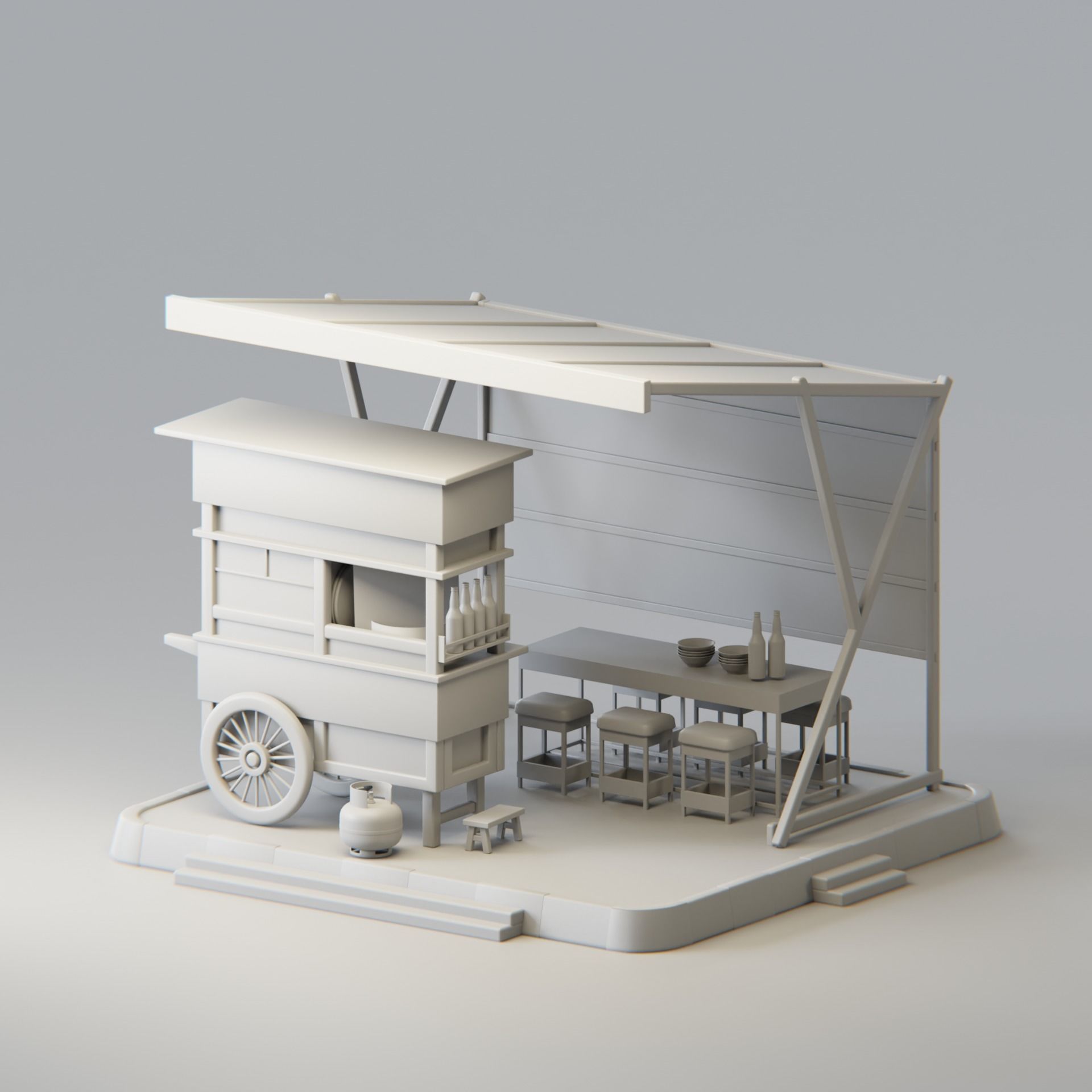 Simple Low Poly Isometric Meatball Shop Low-poly 3D model_3