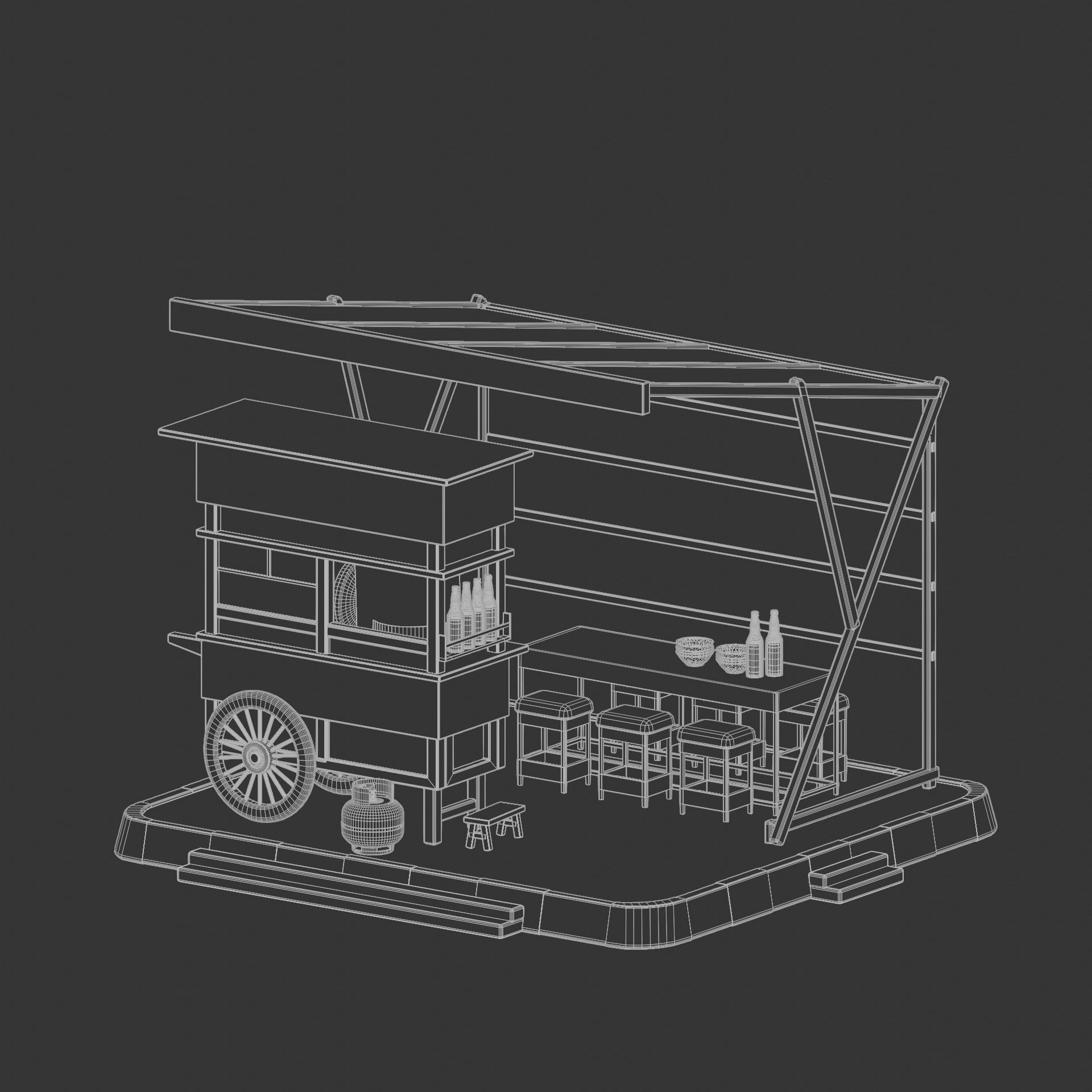 Simple Low Poly Isometric Meatball Shop Low-poly 3D model_4