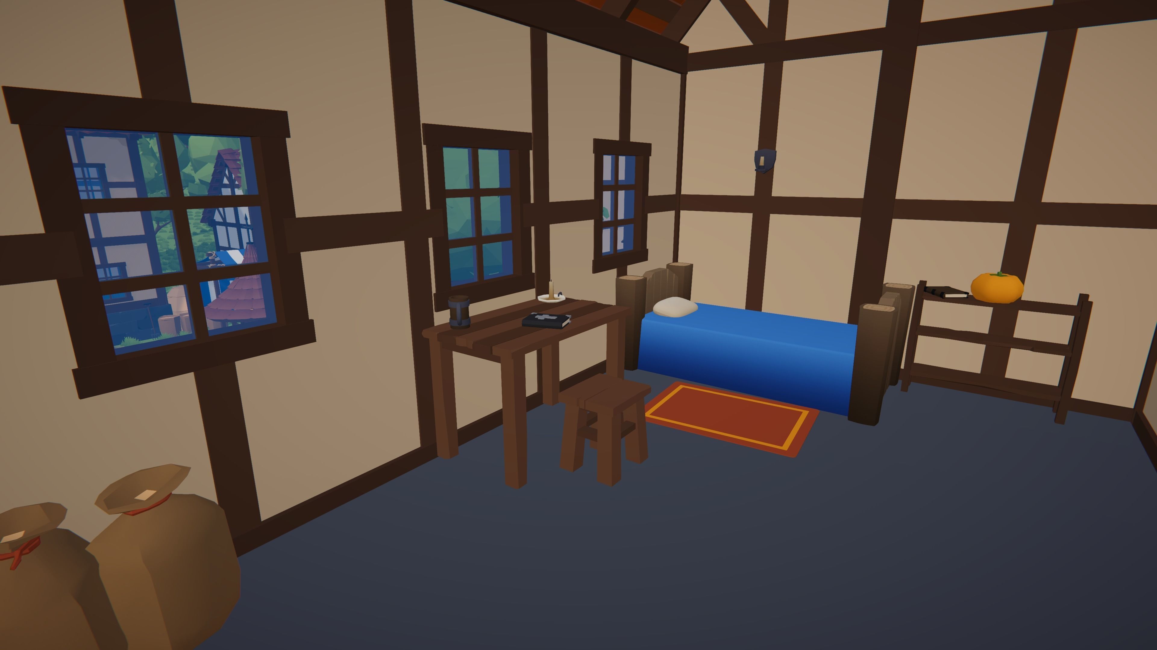 Low Poly Fantasy Valley with Medieval Village Low-poly 3D model_9