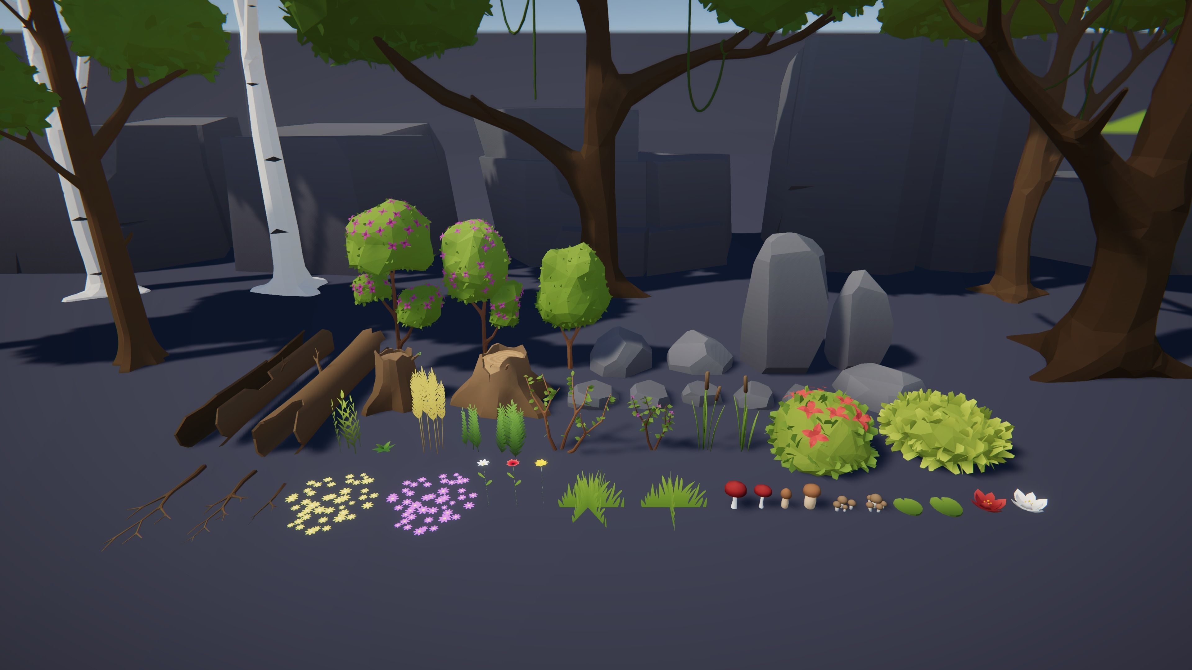 Low Poly Fantasy Valley with Medieval Village Low-poly 3D model_10