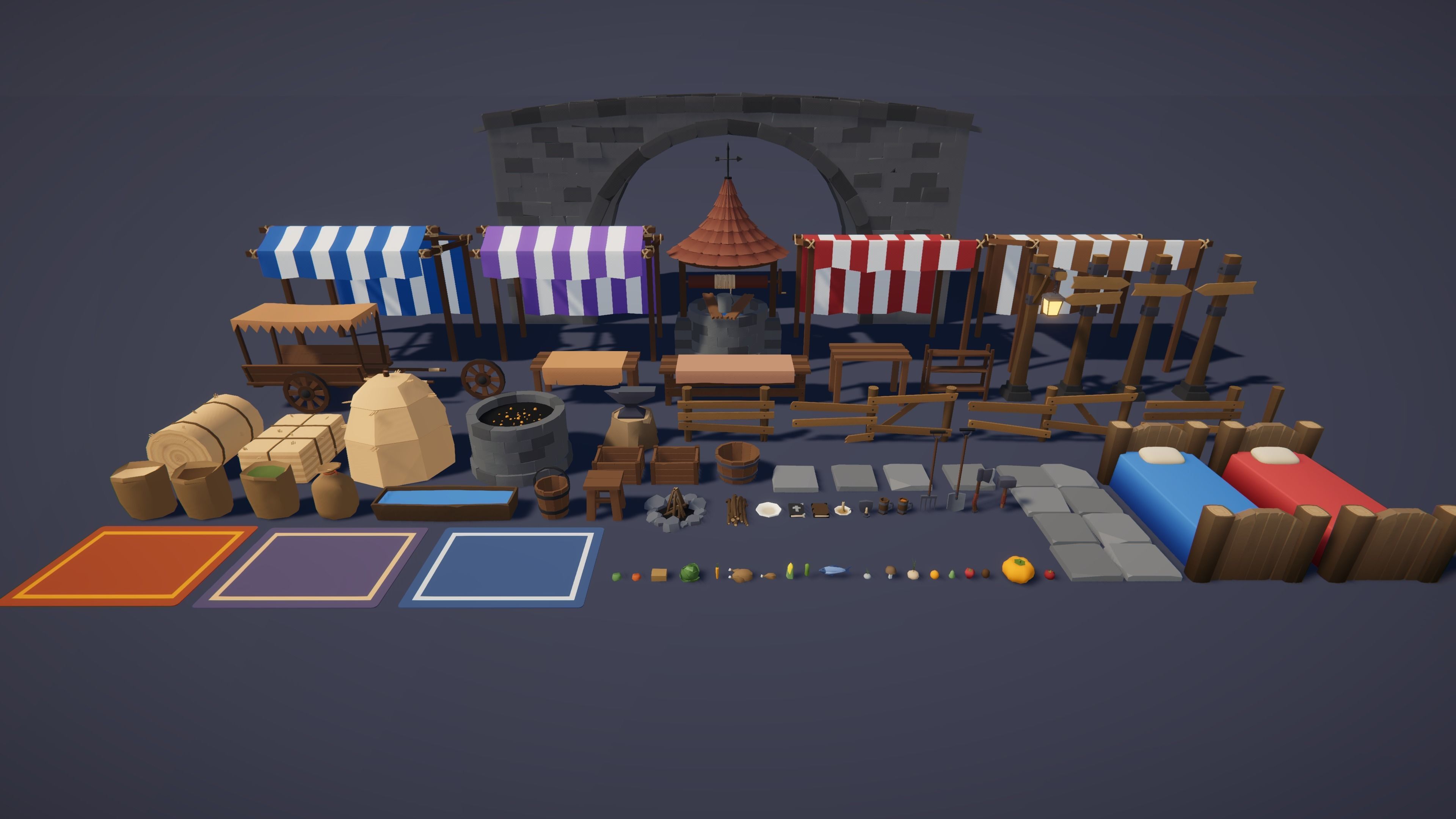 Low Poly Fantasy Valley with Medieval Village Low-poly 3D model_12