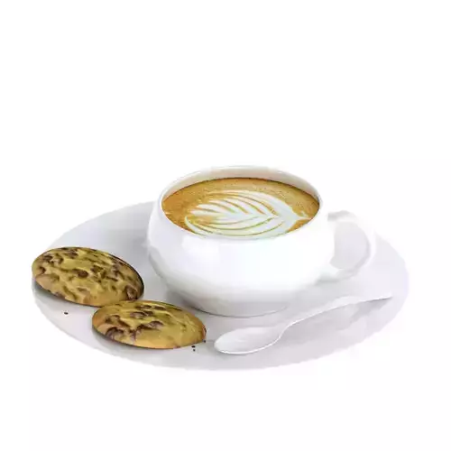 Cup of coffee with cakes 3D model