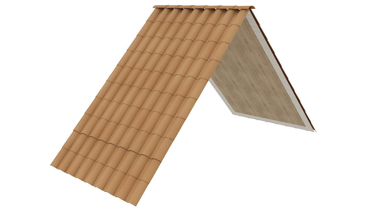 Clay roof tiles ceiling 3D model_1