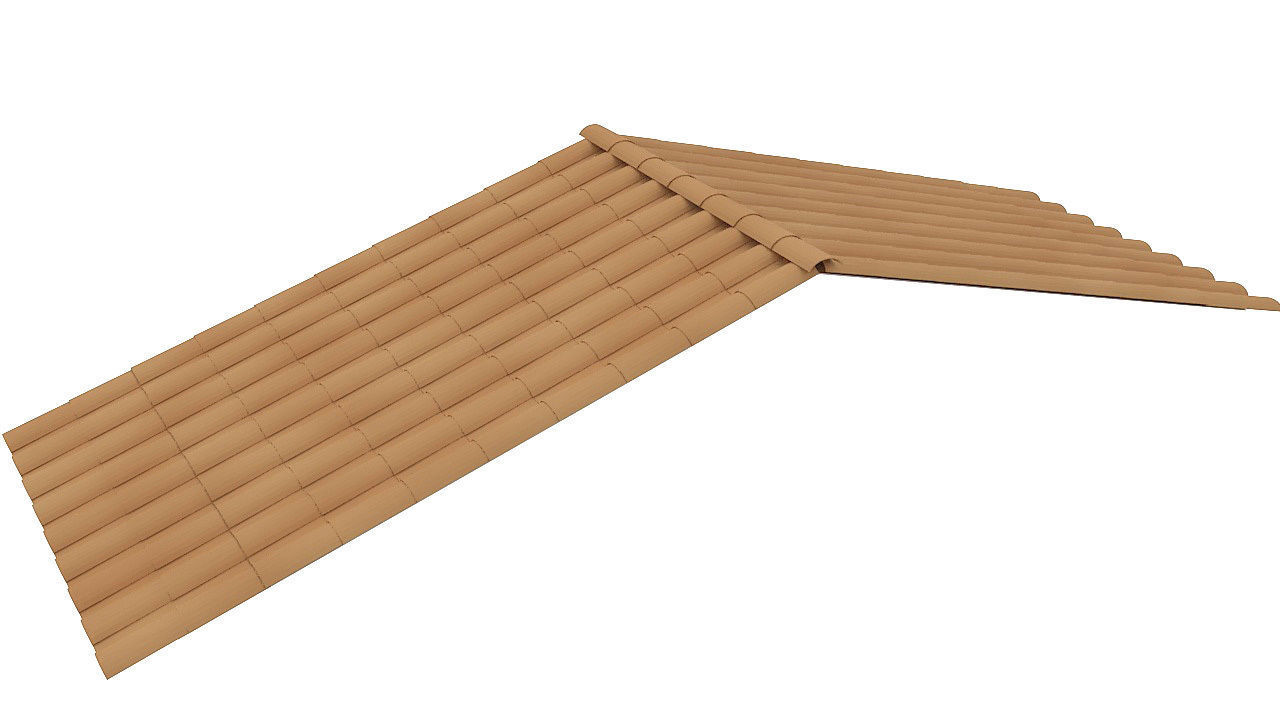 Clay roof tiles ceiling 3D model_2
