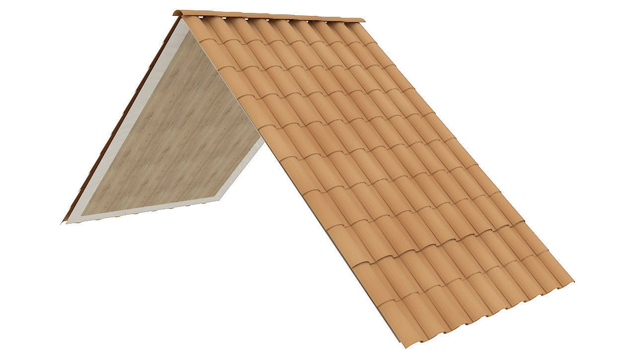 Clay roof tiles ceiling 3D model_7