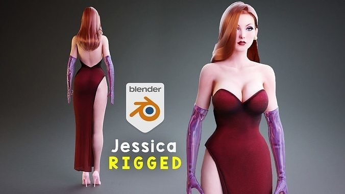 Stylized Jessica rabbit rigged 3D model