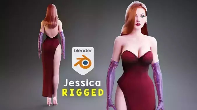 Stylized Jessica rabbit rigged 3D model