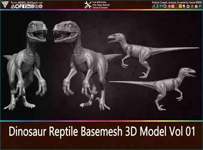 Dinosaur Reptile Basemesh 3D Model Vol 01 Low-poly 3D model