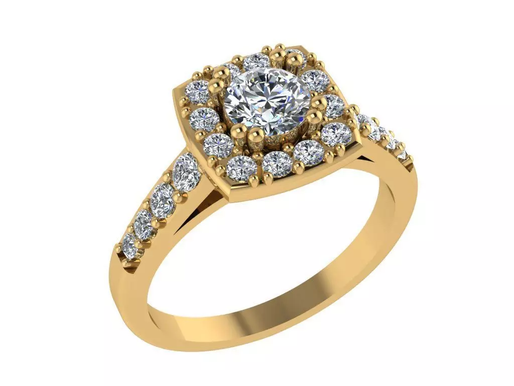 Ring264 halo diamond engagement ring gold 3D print model_0
