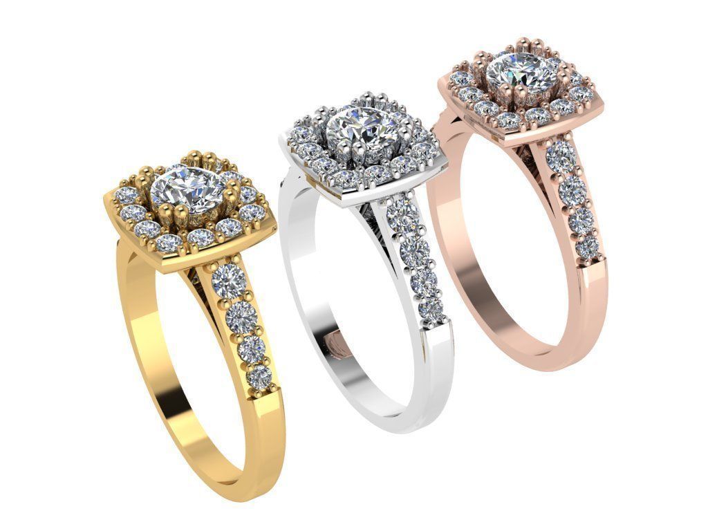 Ring264 halo diamond engagement ring gold 3D print model_4