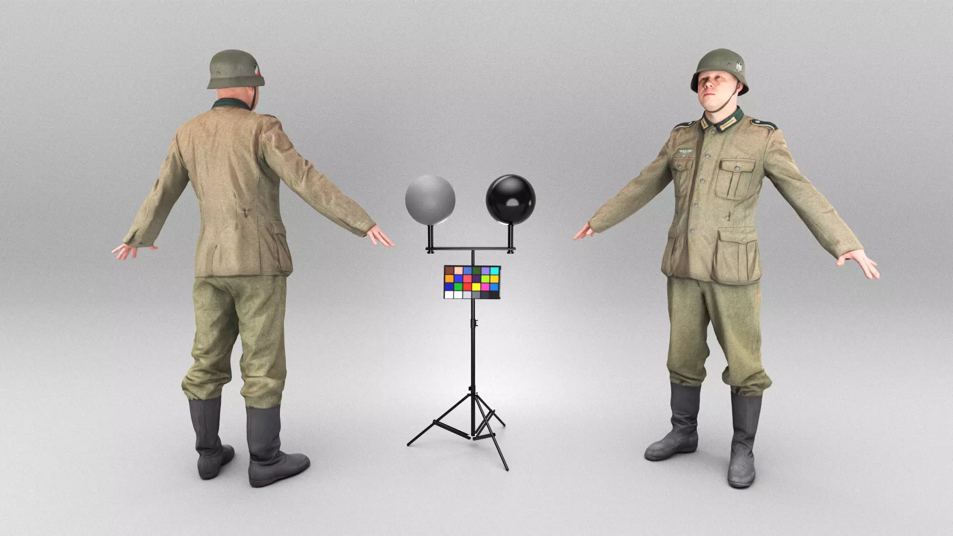 German Wehrmacht soldier in A-pose 374 Low-poly 3D model_0