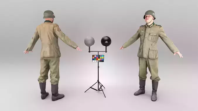 German Wehrmacht soldier in A-pose 374 Low-poly 3D model