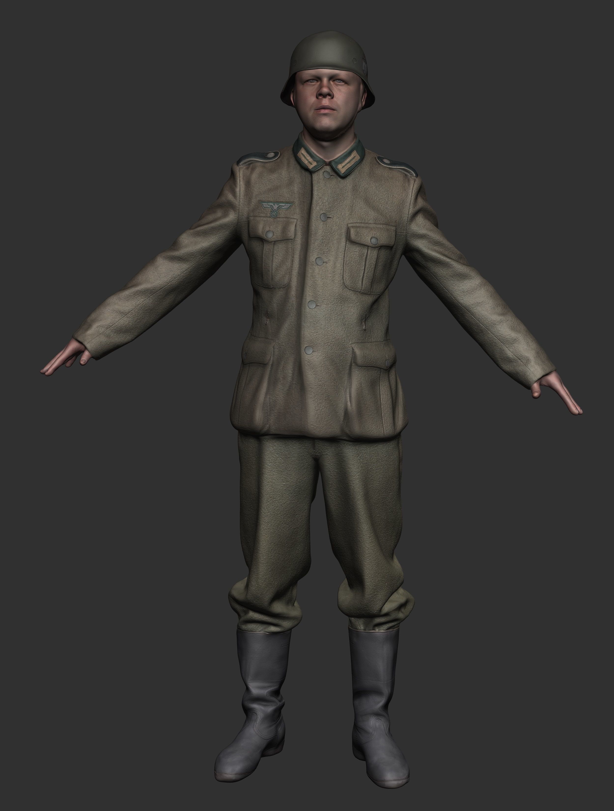 German Wehrmacht soldier in A-pose 374 Low-poly 3D model_6