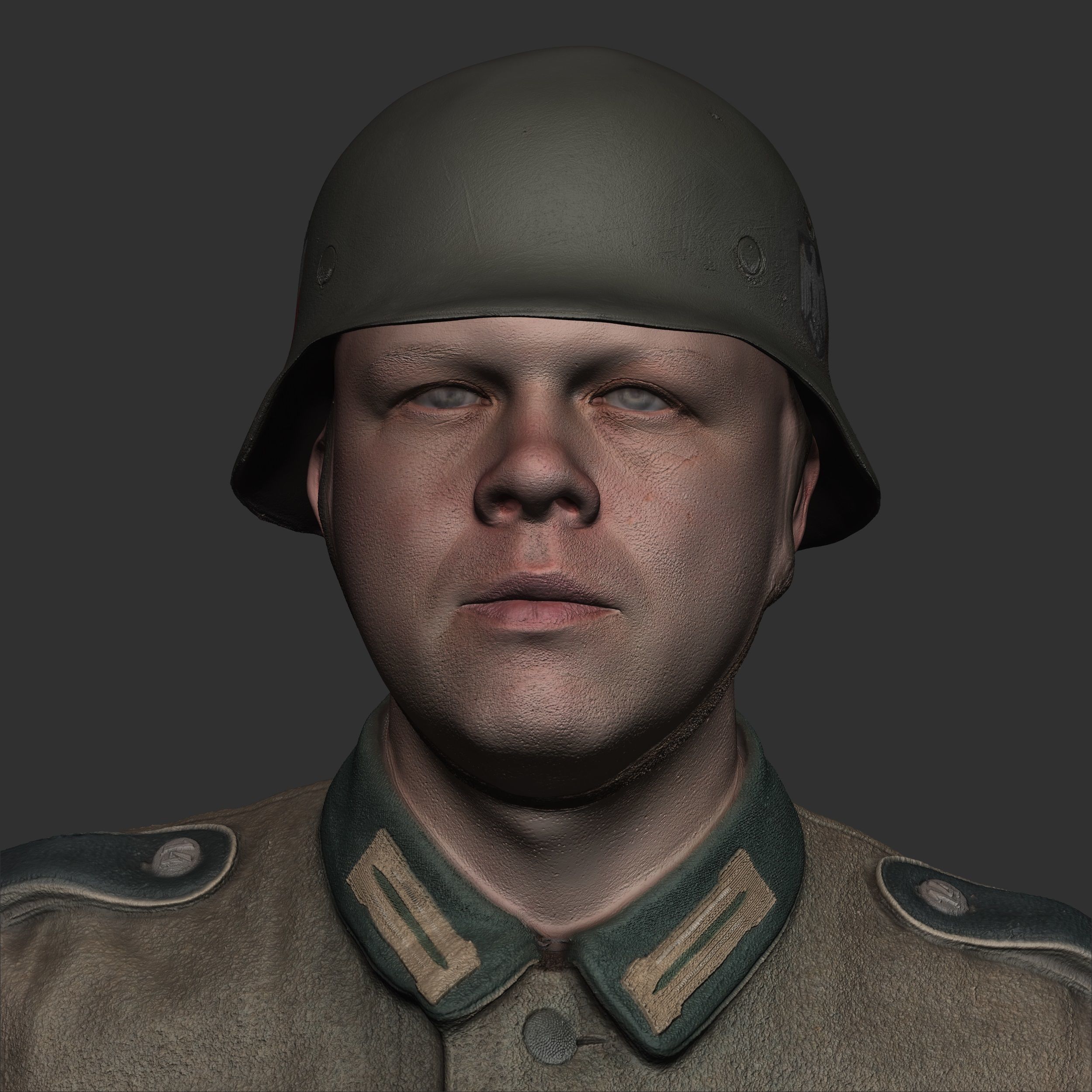 German Wehrmacht soldier in A-pose 374 Low-poly 3D model_7
