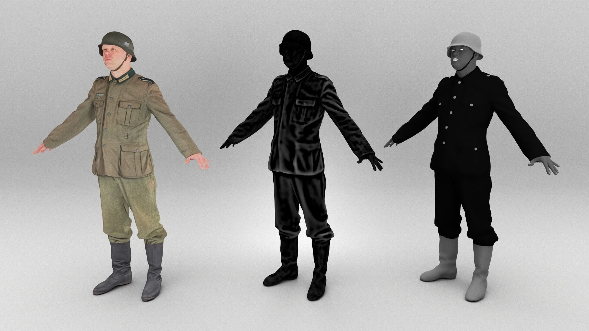 German Wehrmacht soldier in A-pose 374 Low-poly 3D model_5