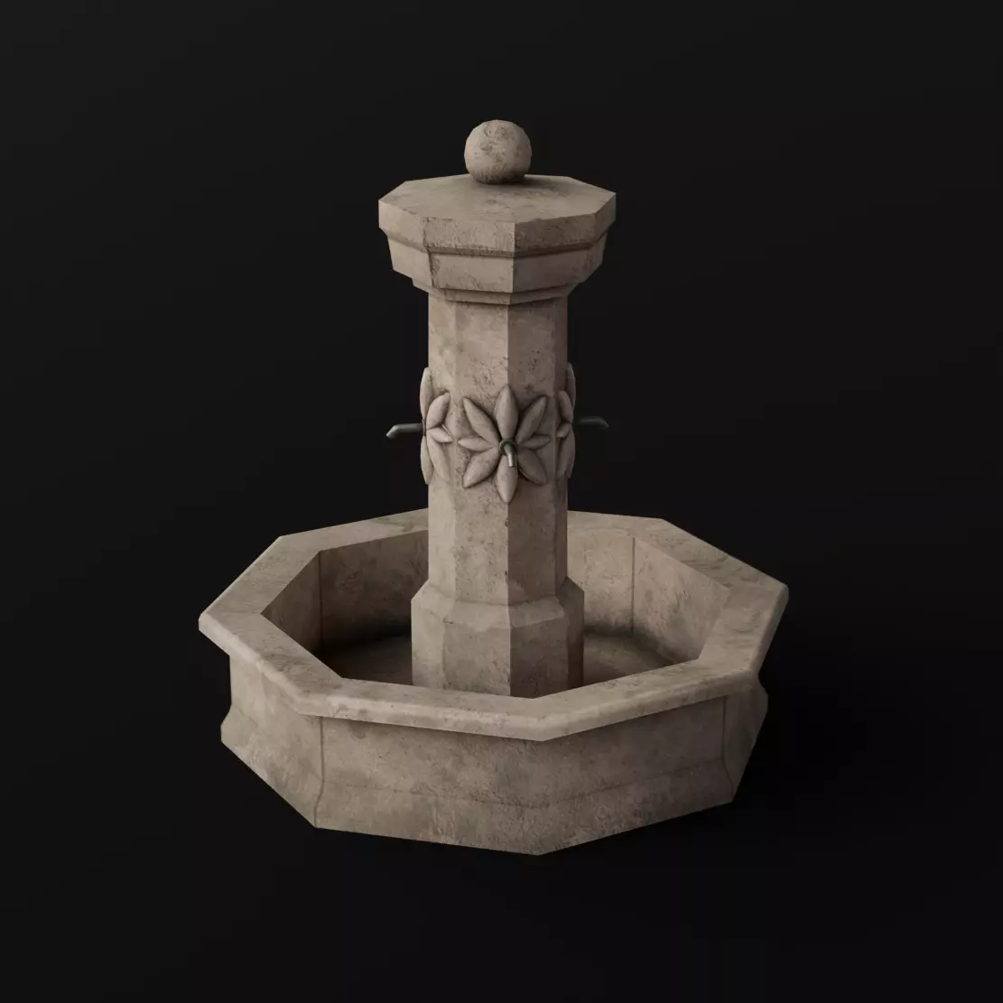 Fountain stone Low-poly 3D model_0