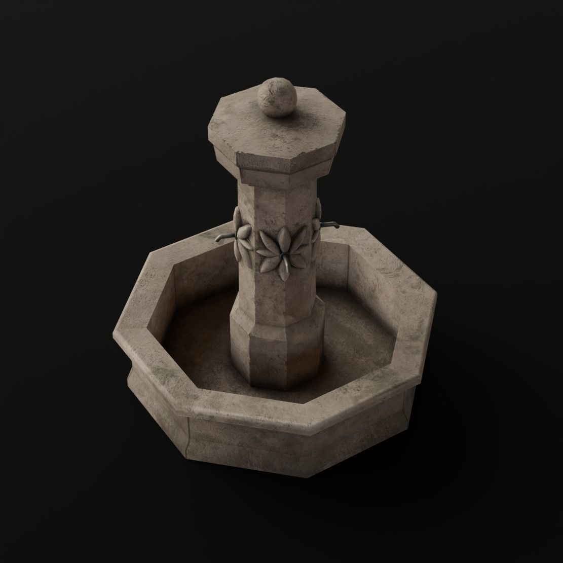 Fountain stone Low-poly 3D model_1