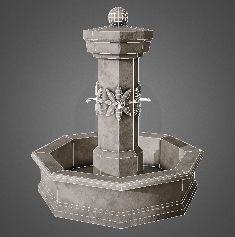 Fountain stone Low-poly 3D model_5