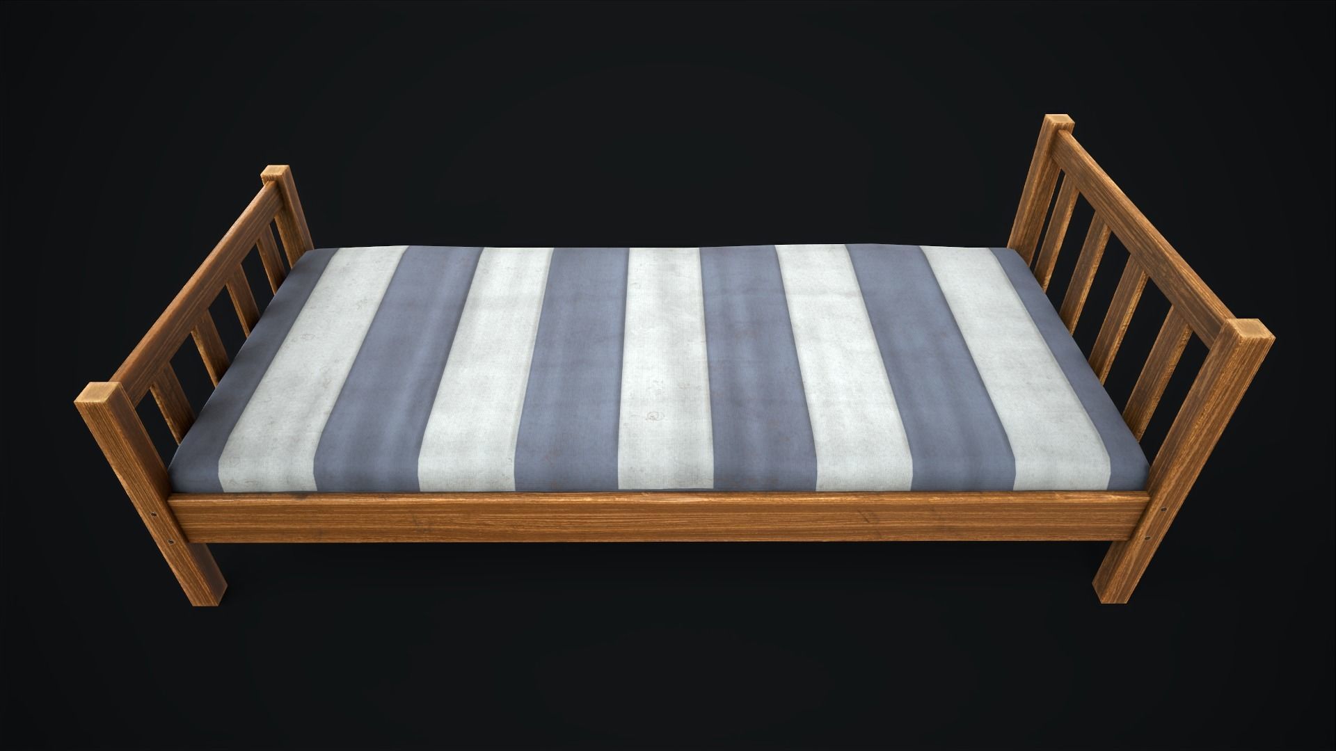 Wooden simple single bed Low-poly 3D model_10