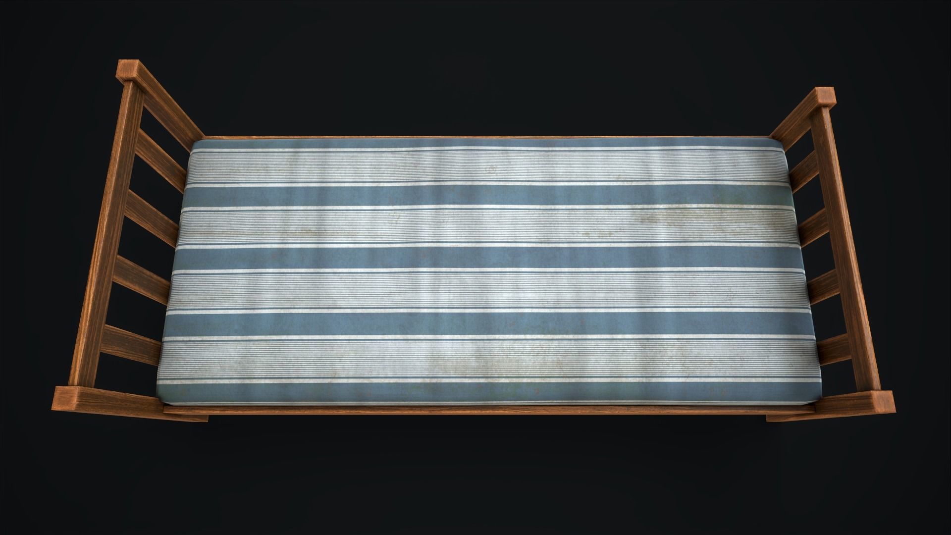 Wooden simple single bed Low-poly 3D model_12