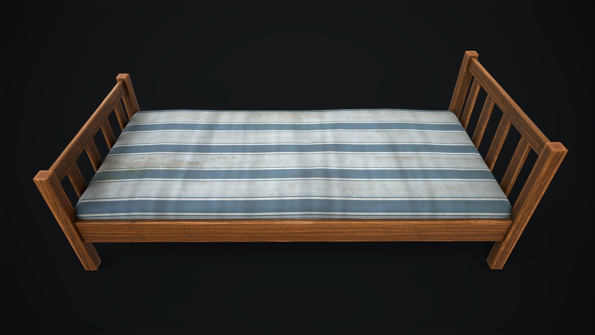 Wooden simple single bed Low-poly 3D model_9