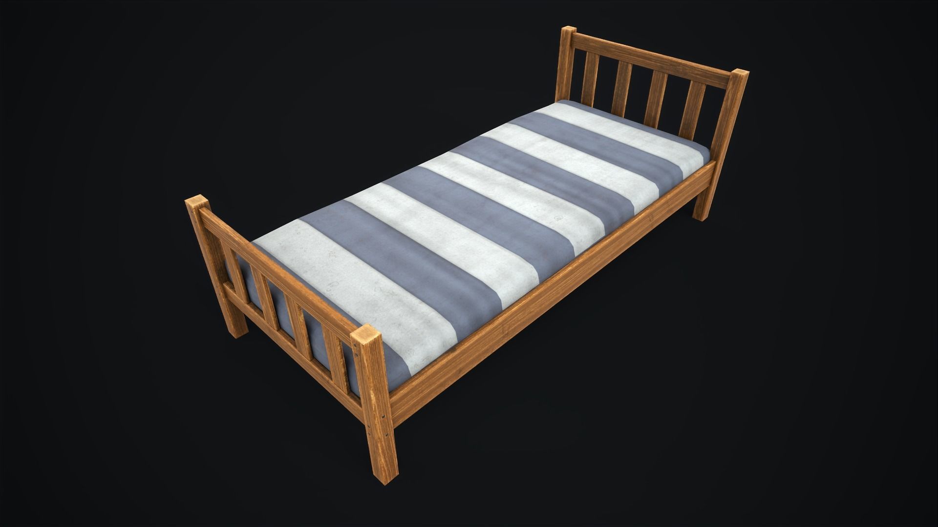 Wooden simple single bed Low-poly 3D model_1
