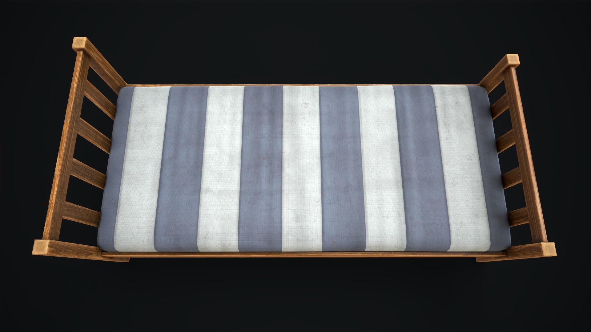 Wooden simple single bed Low-poly 3D model_11