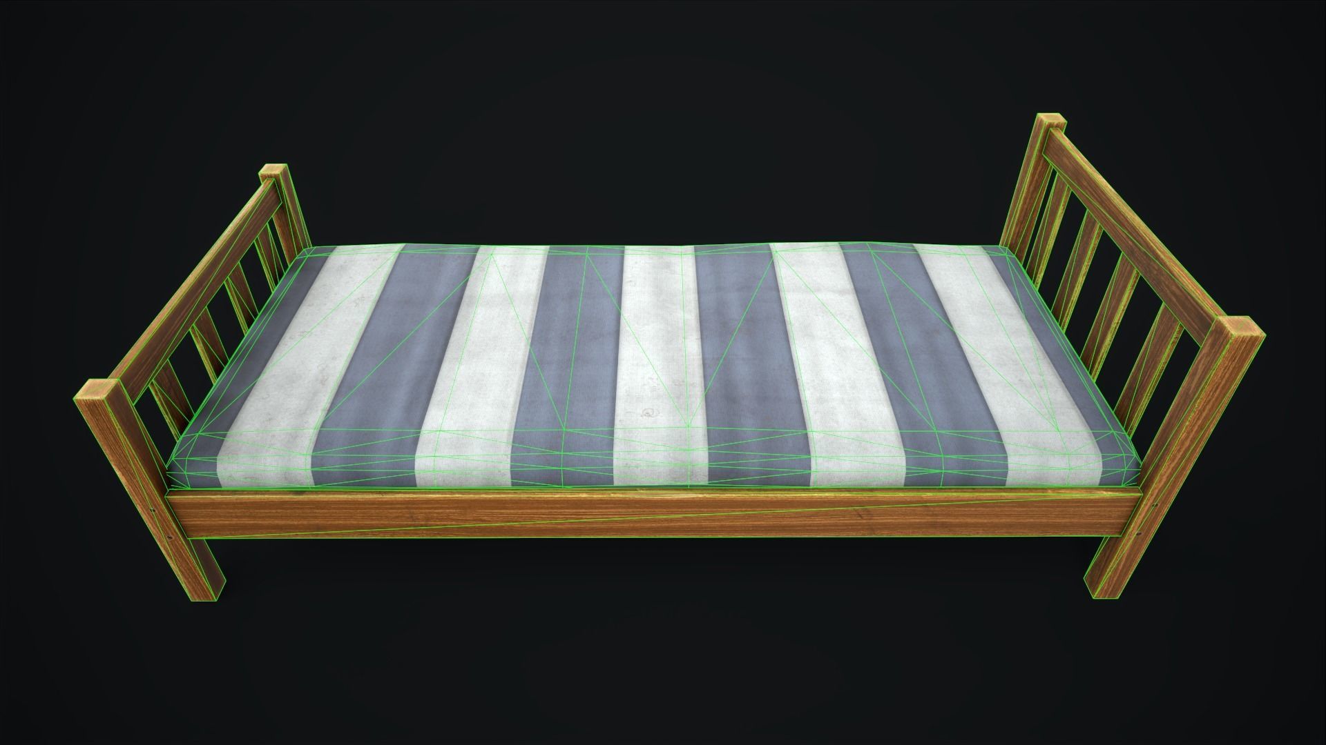 Wooden simple single bed Low-poly 3D model_4