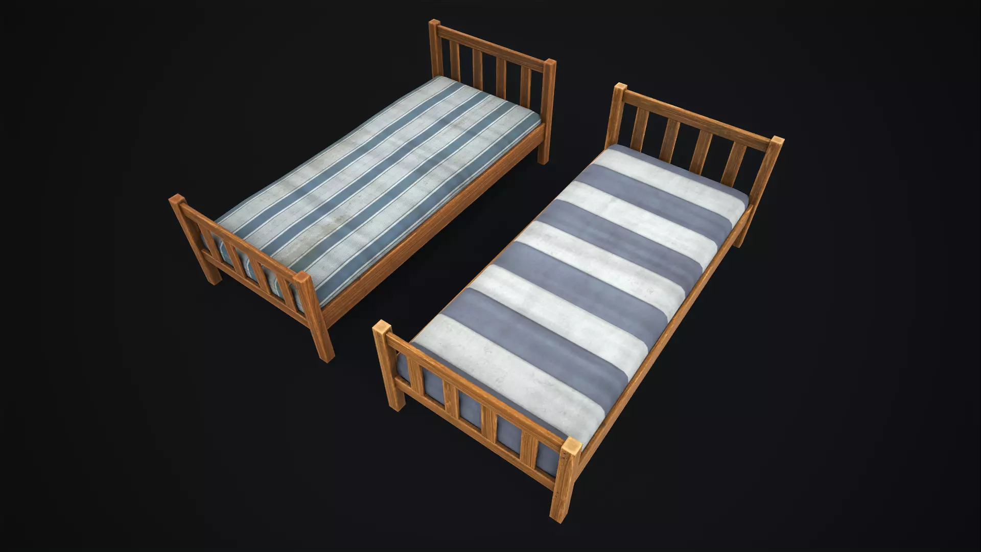 Wooden simple single bed Low-poly 3D model_0