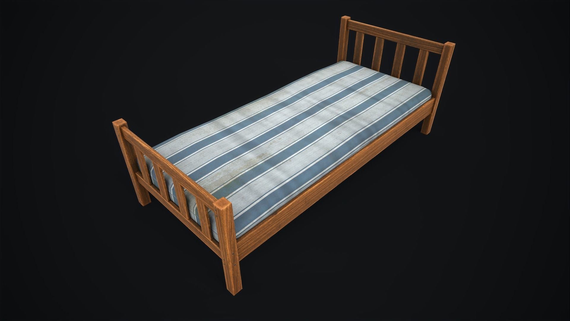 Wooden simple single bed Low-poly 3D model_2