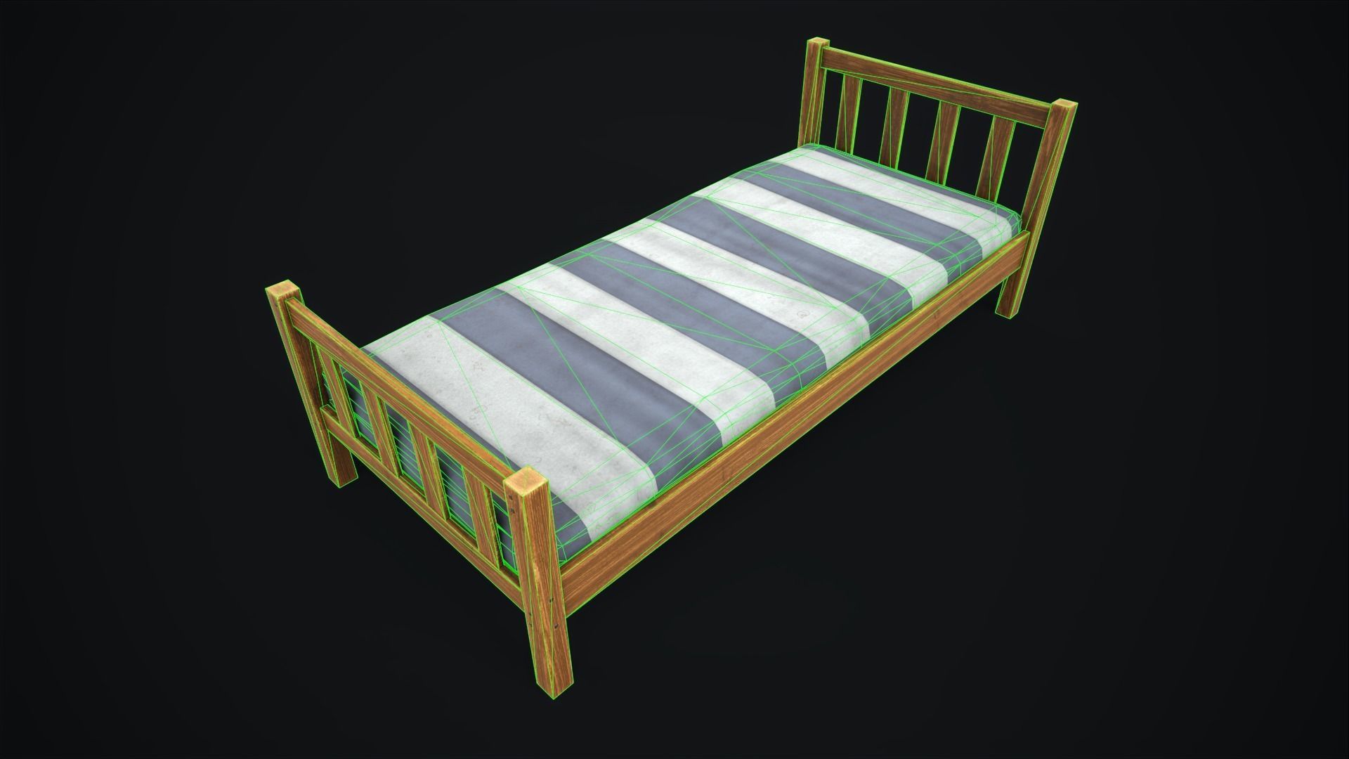 Wooden simple single bed Low-poly 3D model_3