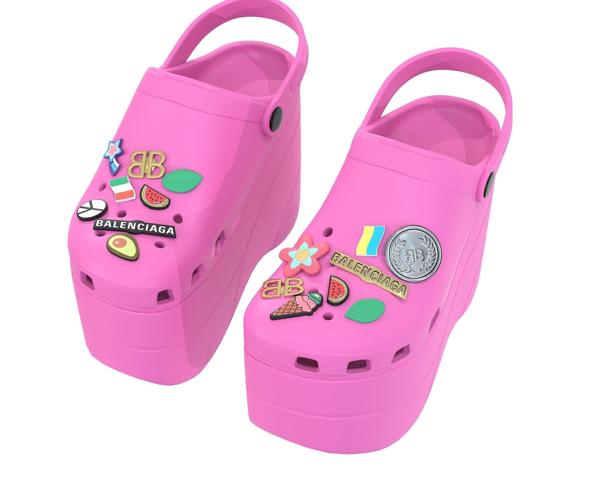 Balenciaga X Crocs Platform Sandals Low-poly 3D model_13