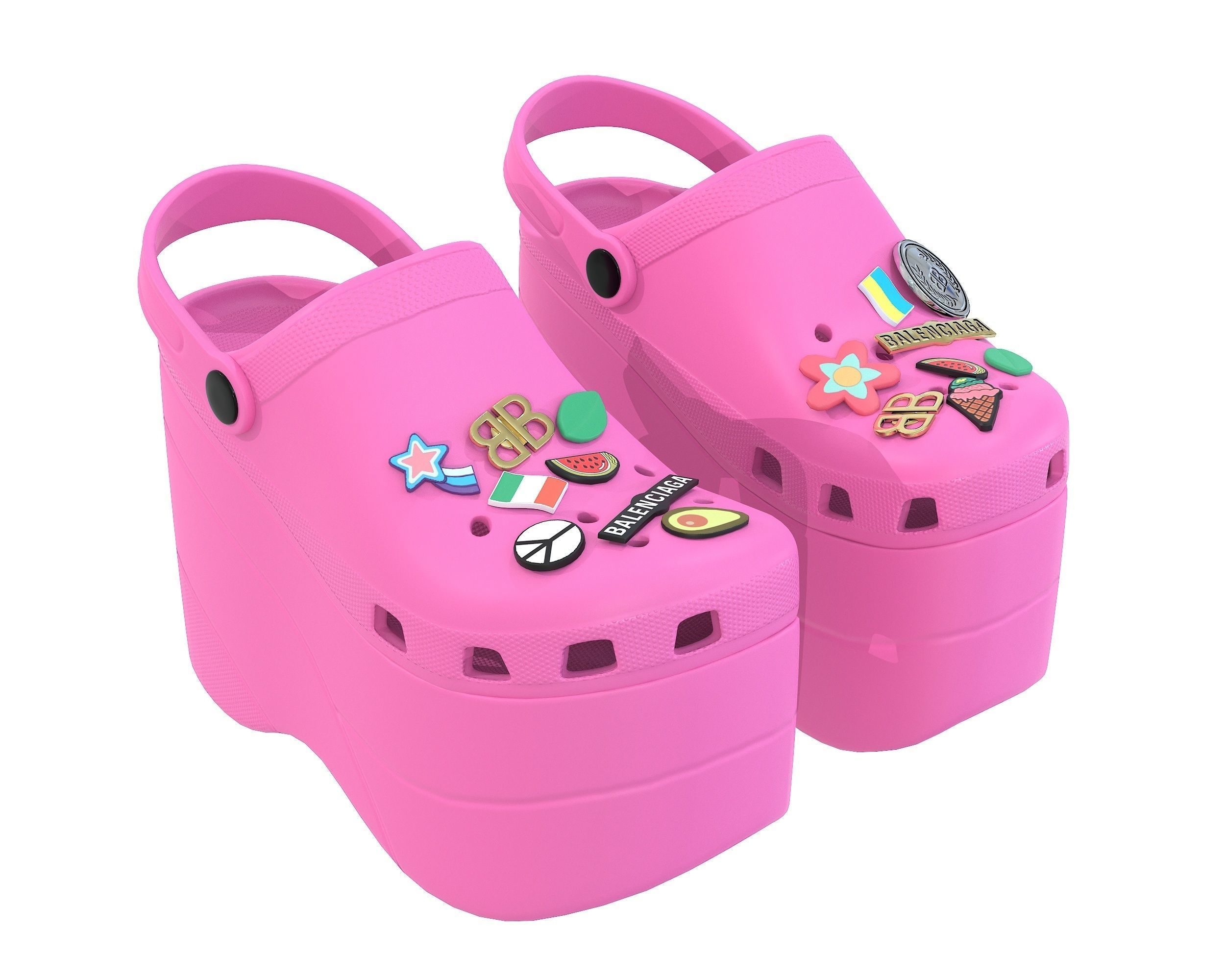 Balenciaga X Crocs Platform Sandals Low-poly 3D model_3