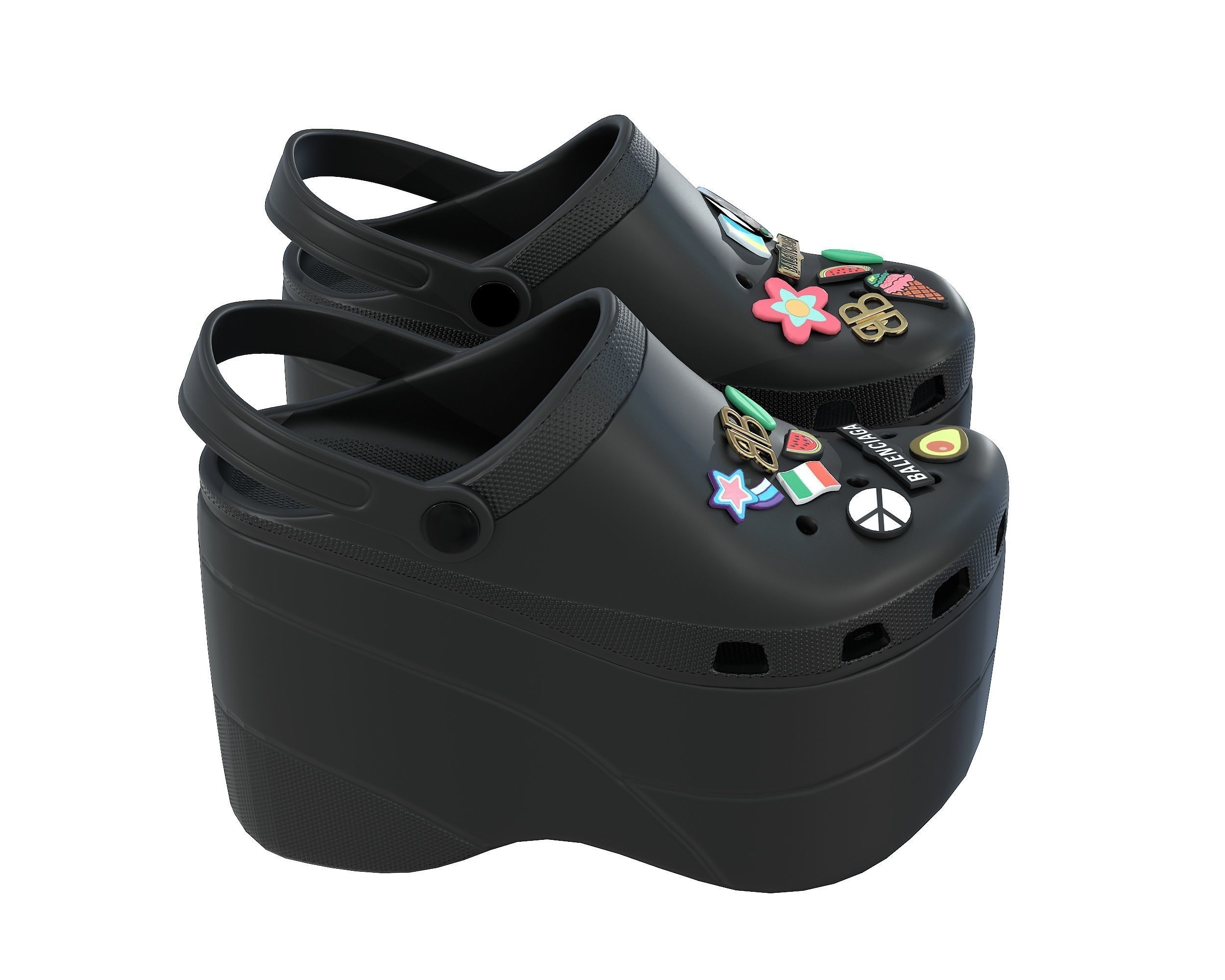 Balenciaga X Crocs Platform Sandals Low-poly 3D model_15