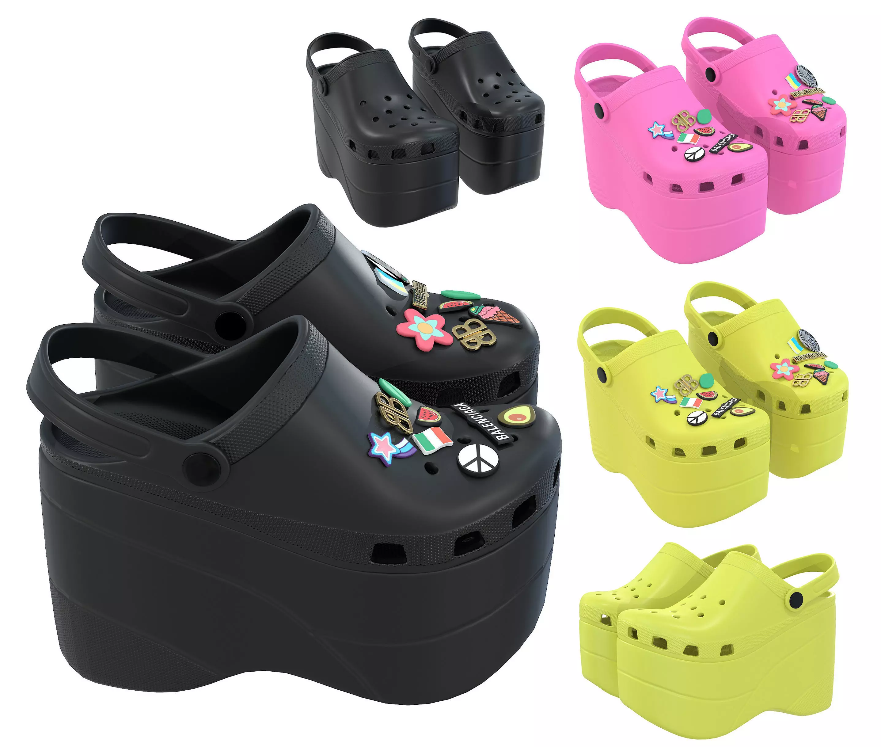 Balenciaga X Crocs Platform Sandals Low-poly 3D model_0